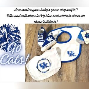 University of Kentucky Blue and White Set Of 2 Baby Bibs And 1 Pair Crib Shoes